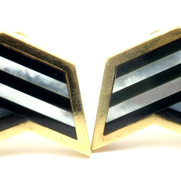 Rare! Authentic Tiffany & Co 18k Yellow Gold Black Jade Mother of Pearl Earrings - Picture 9 of 12